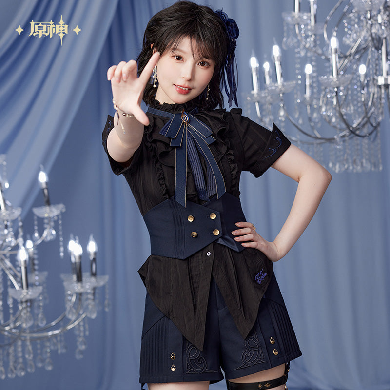Chemise Cintrée a Manche Courte [Genshin Impact] - Noir - Furina Impression Collection