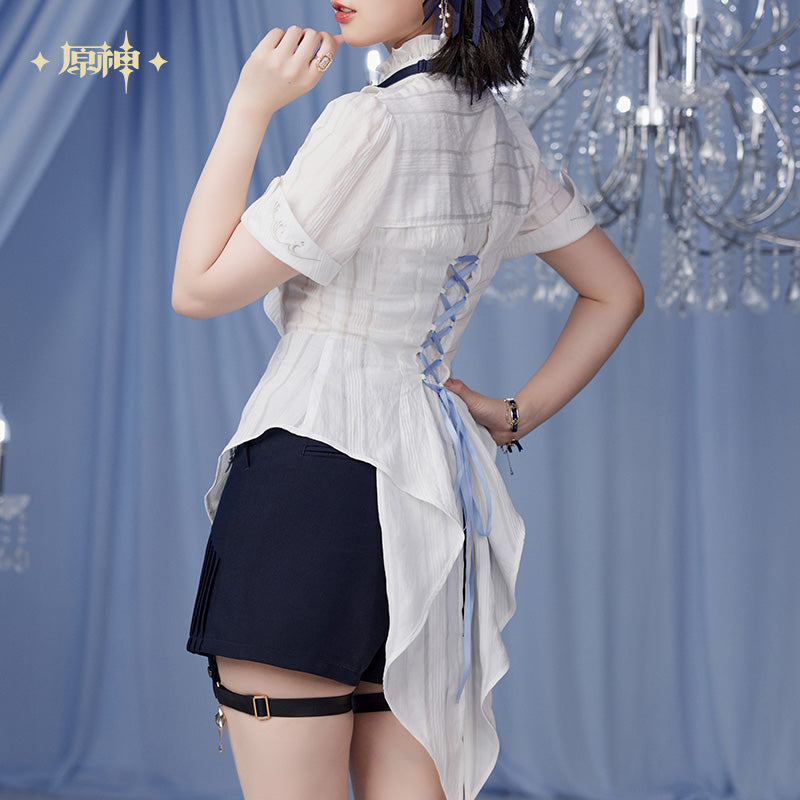 Chemise Cintrée a Manche Courte [Genshin Impact] - Blanc - Furina Impression Collection