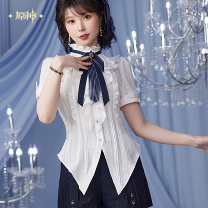 Chemise Cintrée a Manche Courte [Genshin Impact] - Blanc - Furina Impression Collection