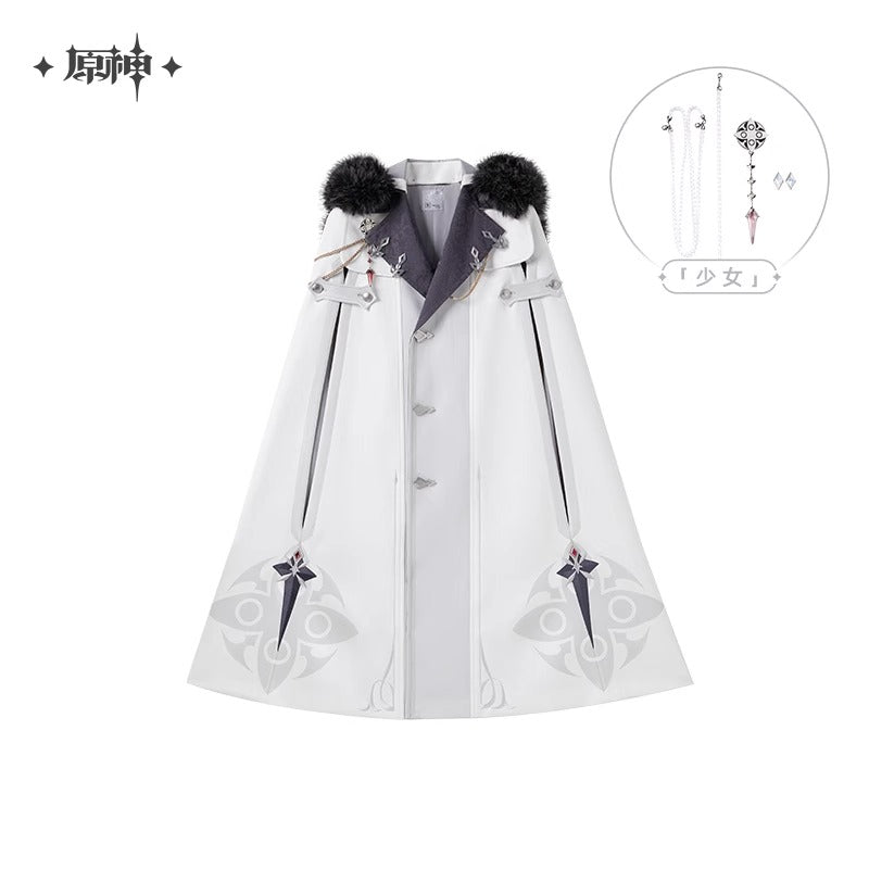 Manteau Cape a Capuche Avec Broche [Genshin Impact] - Fatui Harbinger Impressions - Frost and Flames Series